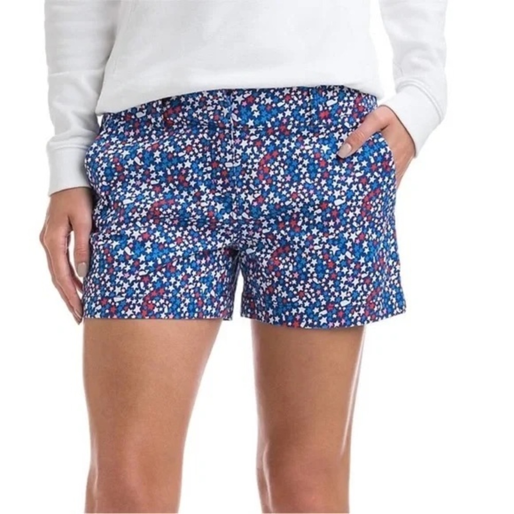 Vineyard Vines Star Whale Print Chino Shorts Red White & Blue - Size 4